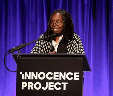 Whoopi Goldberg speaking at the Innocence Project annual gala